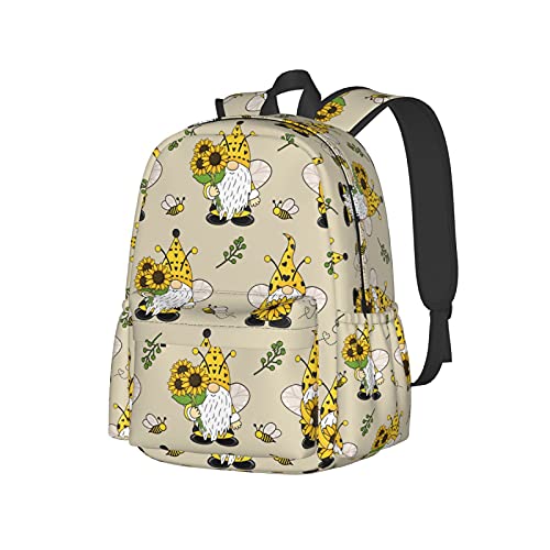 KiuLoam 17 Inch Backpack Gnomes Bees And Sunflowers Laptop Backpack Shoulder Bag School Bookbag Casual Daypack