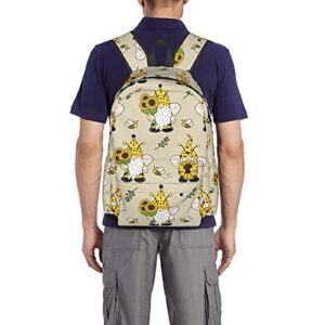 KiuLoam 17 Inch Backpack Gnomes Bees And Sunflowers Laptop Backpack Shoulder Bag School Bookbag Casual Daypack