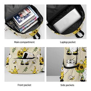 KiuLoam 17 Inch Backpack Gnomes Bees And Sunflowers Laptop Backpack Shoulder Bag School Bookbag Casual Daypack