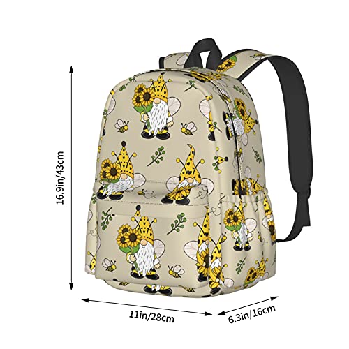 KiuLoam 17 Inch Backpack Gnomes Bees And Sunflowers Laptop Backpack Shoulder Bag School Bookbag Casual Daypack