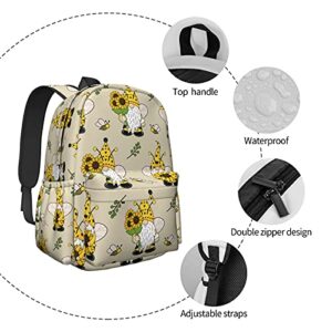 KiuLoam 17 Inch Backpack Gnomes Bees And Sunflowers Laptop Backpack Shoulder Bag School Bookbag Casual Daypack