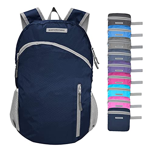 BEMYGREENBAG Waterproof foldable backpack lightweight for outdoor sport bag With inside wet cloths packable for multiple use (Dark blue)