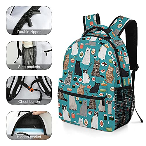 Cats Sushi Travel Backpack Casual Sports Bag Oxford cloth suitable For Study Shopping traveling camping