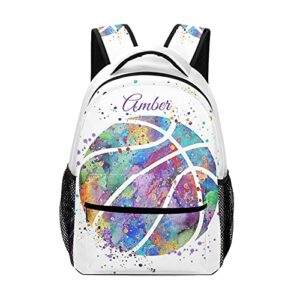 xiucoo basketball watercolor art backpack personalized name waterproof for boys girls gift