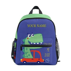 odawa custom kid's toddler backpack, personalized backpack with name/text, customization dinosaur car backpack for boys kindergarten school bookbags