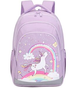 abshoo cute kids backpack for girls kindergarten elementary unicorn school backpacks with chest strap (unicorn purple)
