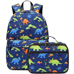 abshoo cute lightweight little kids backpacks for boys and girls preschool backpack with lunch bags(dinosaur navy)