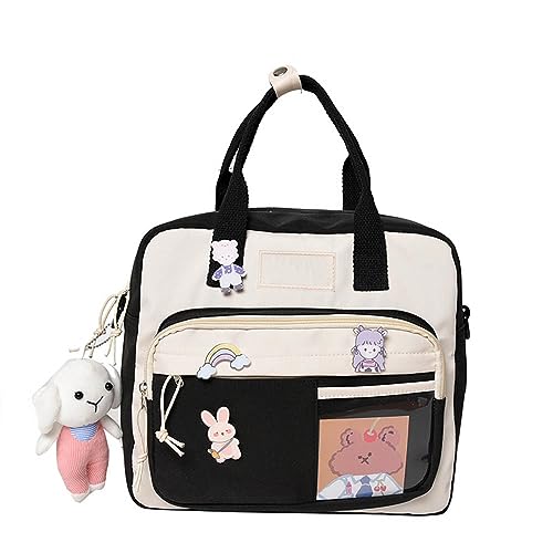 Treonca Kawaii Backpack with Kawaii Pin and Accessories Girl Backpack Cute Shoulder Tote Bag Laptop Schoolbag for Students Backpack for School (Black with pendant)