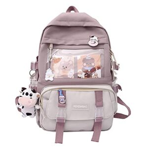 holygloomy kawaii backpack with kawaii pin and accessories kawaii rucksack for teen girls school bag cute aesthetic backpack, purple, 11.8''x17''x5''