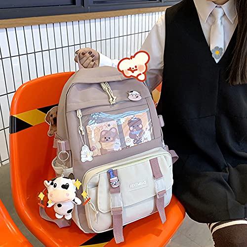 holygloomy Kawaii Backpack with Kawaii Pin and Accessories Kawaii Rucksack for Teen Girls School Bag Cute Aesthetic Backpack, Purple, 11.8''x17''x5''