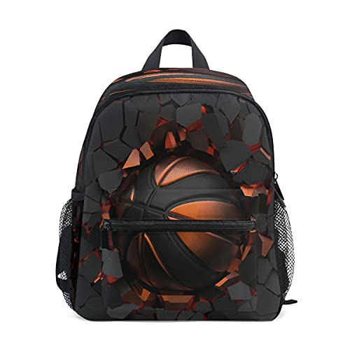 AUUXVA Art Painting Sport Basketball Crash Kids Backpack Boys Girls Toddler Bookbag for Elementary School Kindergarten Preschool Children Travel With Chest Strap