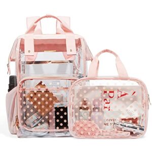 light flight clear backpack heavy duty transparent backpack set see through bookbags durable backpacks for college, security, pink