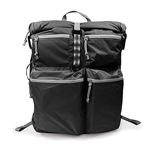 Pillowpak Travel Backpack - Lightweight Machine Washable and Stuffable Large Capacity Expandable Backpack, Large Storage Compartments, Comes with Stuff Sack, Black and Gray