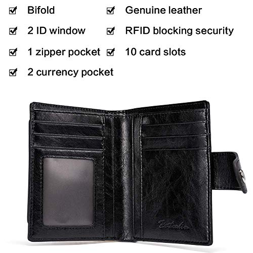 BOSTANTEN Laptop Backpack Purse for Women Genuine Leather Backpack Travel Bag and Women Leather Wallet RFID Blocking Small Bifold Zipper Pocket Wallets Card Case Purse with ID Window