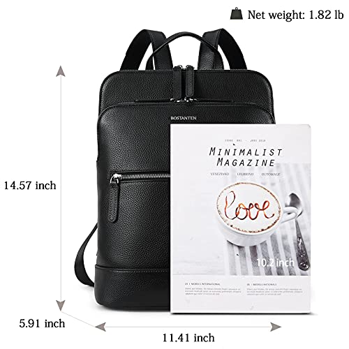 BOSTANTEN Laptop Backpack Purse for Women Genuine Leather Backpack Travel Bag and Women Leather Wallet RFID Blocking Small Bifold Zipper Pocket Wallets Card Case Purse with ID Window