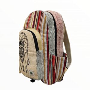 VIBRANIC Himalayan HEMP Laptop Backpack - THC Free - All Natural Handmade - 13"/15" Laptop Compartment - Multi-Pocket - Dream Catcher Owl Print SM - Made in Nepal