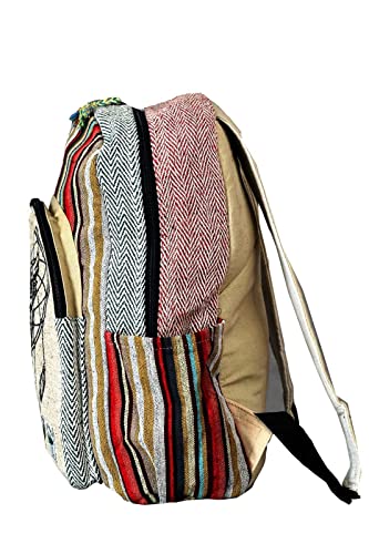 VIBRANIC Himalayan HEMP Laptop Backpack - THC Free - All Natural Handmade - 13"/15" Laptop Compartment - Multi-Pocket - Dream Catcher Owl Print SM - Made in Nepal