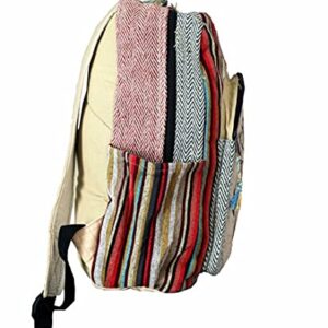 VIBRANIC Himalayan HEMP Laptop Backpack - THC Free - All Natural Handmade - 13"/15" Laptop Compartment - Multi-Pocket - Dream Catcher Owl Print SM - Made in Nepal