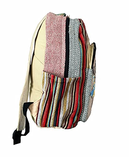 VIBRANIC Himalayan HEMP Laptop Backpack - THC Free - All Natural Handmade - 13"/15" Laptop Compartment - Multi-Pocket - Dream Catcher Owl Print SM - Made in Nepal