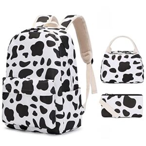 sunborls backpack for teen girls lightweight high-capacity middle student bookbag women backpack with lunch bag pencil bags student bookbags 3pcs(cute cow pattern)