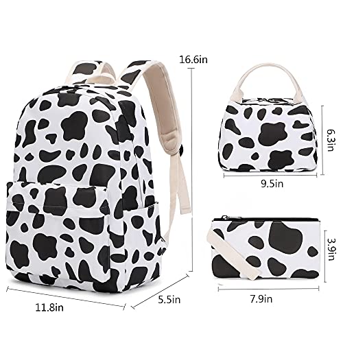 Sunborls Backpack for Teen Girls Lightweight High-capacity Middle Student Bookbag Women Backpack With Lunch bag Pencil Bags Student Bookbags 3Pcs(cute cow pattern)