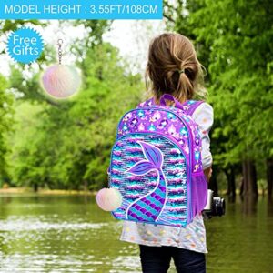 gxtvo 3PCS Mermaid Backpack for Girls, 16" Sequin Prechool Elementary Bookbag and Lunch Box