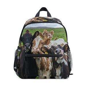 kids backpack farm animal cow cattles toddlers schoolbag with chest strap & bottle holder rucksack for preschool nursery girls boys, lightweight