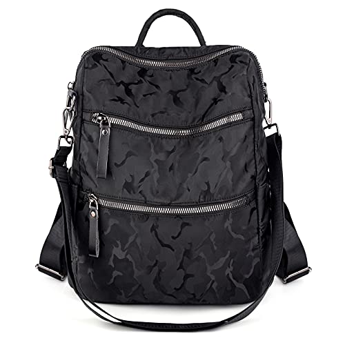 UTO Camo Waterproof Backpack for Women Durable Nylon Multipurpose Roomy Multi pockets Travel Business Shoulder Bag New Camo Black