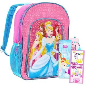 disney princess backpack set for girls - 4 pack bundle with deluxe 15" princess school bag, princess stickers, aristocats bookmark, castle door hanger, and more | princess school supplies for kids