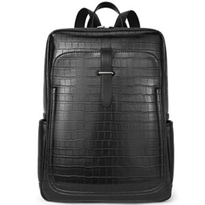 BROMEN Laptop Backpack Purse for Women Vegan Leather Travel 15.6 inch Computer Bag Fashion Bookbag Black Crocodile Pattern