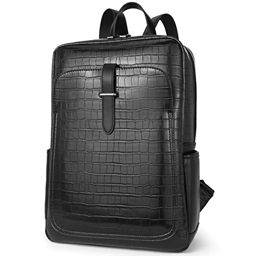 BROMEN Laptop Backpack Purse for Women Vegan Leather Travel 15.6 inch Computer Bag Fashion Bookbag Black Crocodile Pattern