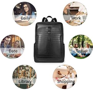 BROMEN Laptop Backpack Purse for Women Vegan Leather Travel 15.6 inch Computer Bag Fashion Bookbag Black Crocodile Pattern