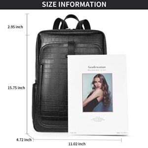 BROMEN Laptop Backpack Purse for Women Vegan Leather Travel 15.6 inch Computer Bag Fashion Bookbag Black Crocodile Pattern