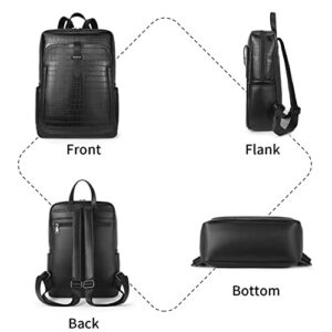 BROMEN Laptop Backpack Purse for Women Vegan Leather Travel 15.6 inch Computer Bag Fashion Bookbag Black Crocodile Pattern