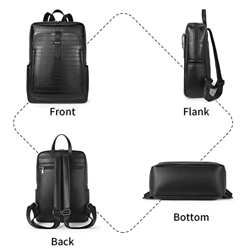 BROMEN Laptop Backpack Purse for Women Vegan Leather Travel 15.6 inch Computer Bag Fashion Bookbag Black Crocodile Pattern