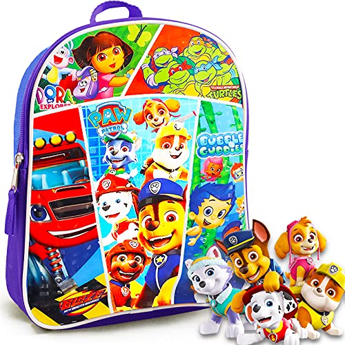 Nick Shop Paw Patrol and Friends Mini Backpack Toddler Preschool ~ Bundle with 11" Mini Backpack Featuring Paw Patrol, Bubble Guppies, Blaze, Dora, TMNT, with Stickers