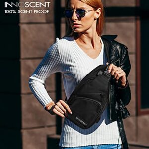 INNOSCENT Smell Proof Sling Bag Backpack - COMBINATION LOCK - Shoulder Crossbody Bag With USB/Headphone Charging Port Black (Black)