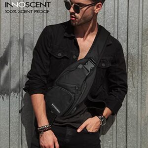 INNOSCENT Smell Proof Sling Bag Backpack - COMBINATION LOCK - Shoulder Crossbody Bag With USB/Headphone Charging Port Black (Black)