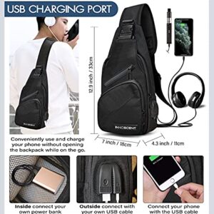 INNOSCENT Smell Proof Sling Bag Backpack - COMBINATION LOCK - Shoulder Crossbody Bag With USB/Headphone Charging Port Black (Black)