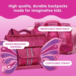 Bixbee Toddler Backpack, Ruby Raspberry Sparkly Butterfly Bookbag for Girls & Boys Ages 3-5 | Daycare, Preschool, Elementary School Bag for Kids | Easy to Carry & Water Resistant