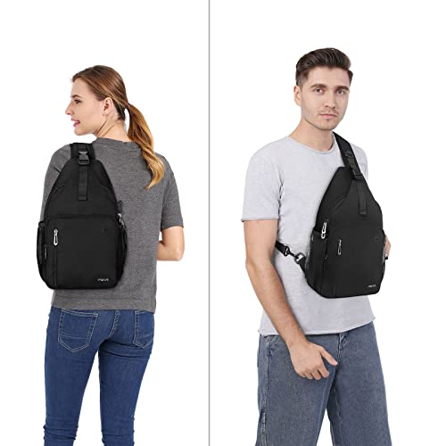 MOSISO Sling Backpack Bag, Crossbody Shoulder Bag Travel Hiking Daypack Chest Bag with Front Square Pocket&USB Charging Port, Black