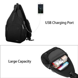 MOSISO Sling Backpack Bag, Crossbody Shoulder Bag Travel Hiking Daypack Chest Bag with Front Square Pocket&USB Charging Port, Black