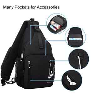 MOSISO Sling Backpack Bag, Crossbody Shoulder Bag Travel Hiking Daypack Chest Bag with Front Square Pocket&USB Charging Port, Black