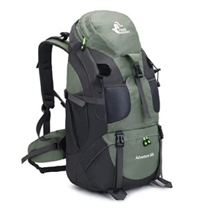 bseash 50l water resistant hiking backpack, lightweight outdoor sport daypack travel bag for camping climbing touring (army green - with shoe compartment)