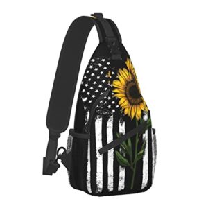 yuwznsx sling crossbody backpack bag chest bag for men women travel hiking daypack usa american flag sunflower