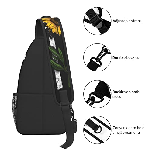 Yuwznsx Sling Crossbody Backpack Bag Chest Bag For Men Women Travel Hiking Daypack Usa American Flag Sunflower