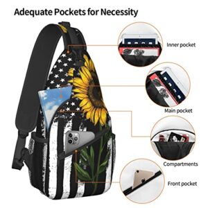 Yuwznsx Sling Crossbody Backpack Bag Chest Bag For Men Women Travel Hiking Daypack Usa American Flag Sunflower