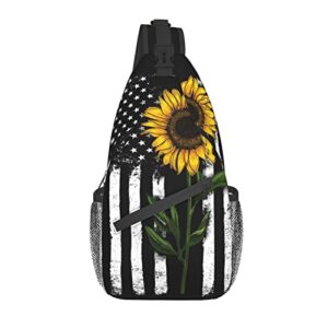 Yuwznsx Sling Crossbody Backpack Bag Chest Bag For Men Women Travel Hiking Daypack Usa American Flag Sunflower