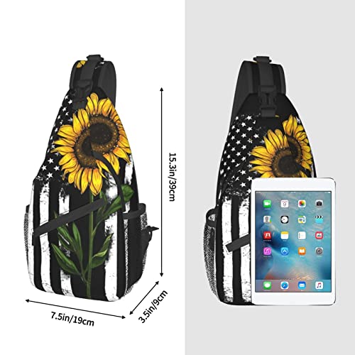 Yuwznsx Sling Crossbody Backpack Bag Chest Bag For Men Women Travel Hiking Daypack Usa American Flag Sunflower