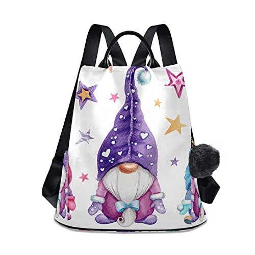 OTVEE Magic Gnomes with Stars Backpack Purse for Women, Gnomes Anti-Theft Casual Daypack Fashion Ladies Backpack Shoulder Bag Travel Backpack with Keychain